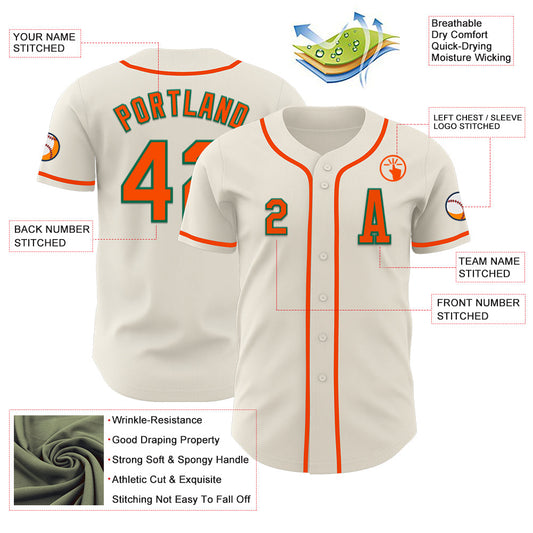 Custom Cream Orange-Kelly Green Authentic Baseball Jersey