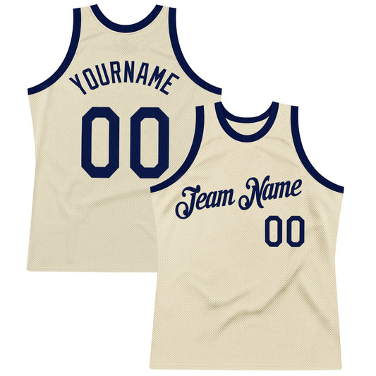 Custom Cream Navy Authentic Throwback Basketball Jersey