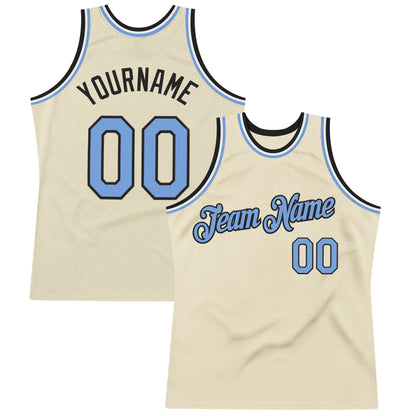 Custom Cream Light Blue Black-White Authentic Throwback Basketball Jersey
