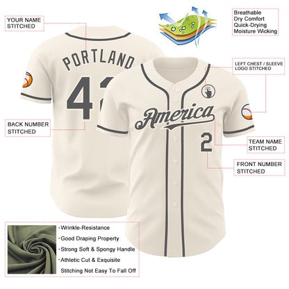 Custom Cream Steel Gray Authentic Baseball Jersey