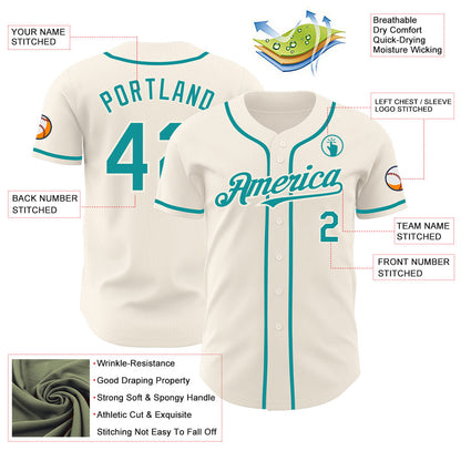 Custom Cream Teal Authentic Baseball Jersey