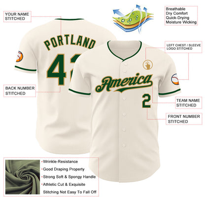 Custom Cream Green-Old Gold Authentic Baseball Jersey