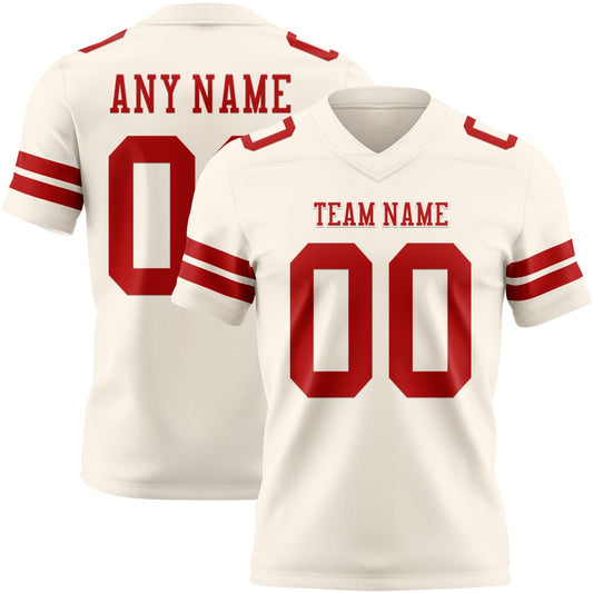 Custom Cream Red Mesh Authentic Football Jersey