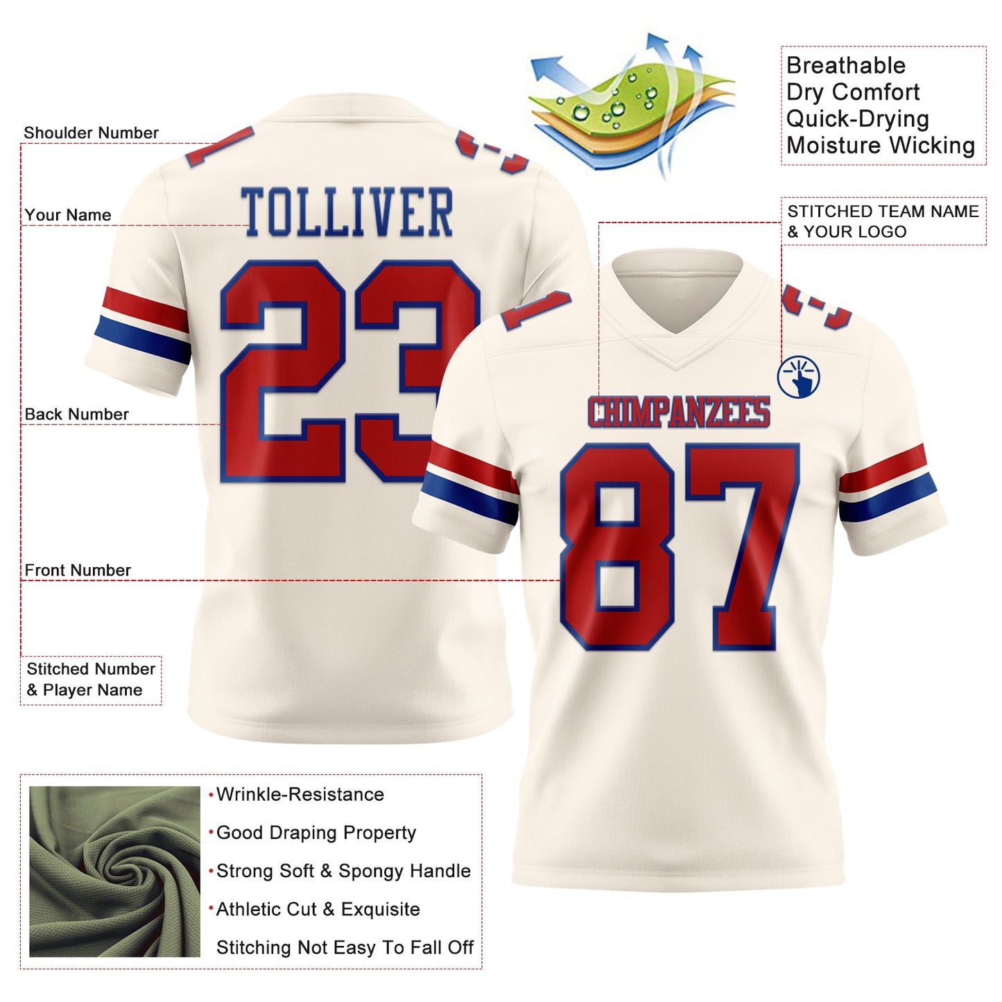 Custom Cream Red-Royal Mesh Authentic Football Jersey