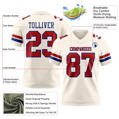 Custom Cream Red-Royal Mesh Authentic Football Jersey
