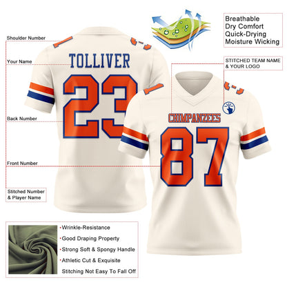 Custom Cream Orange-Royal Mesh Authentic Football Jersey