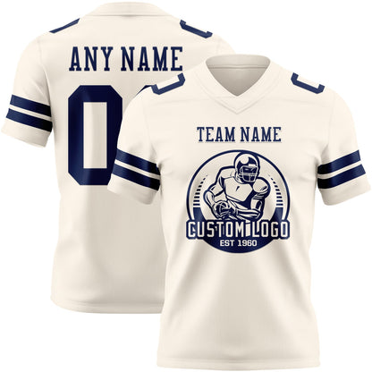 Custom Cream Navy Mesh Authentic Football Jersey