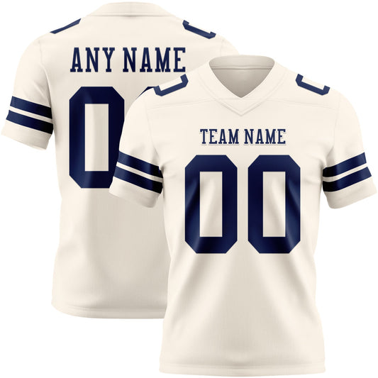Custom Cream Navy Mesh Authentic Football Jersey