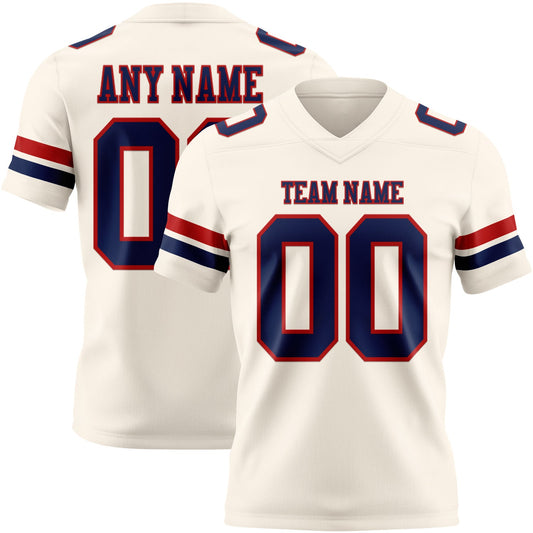 Custom Cream Navy-Red Mesh Authentic Football Jersey