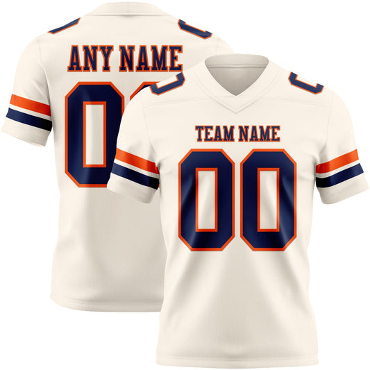 Custom Cream Navy-Orange Mesh Authentic Football Jersey