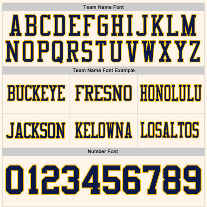 Custom Cream Navy-Gold Mesh Authentic Football Jersey