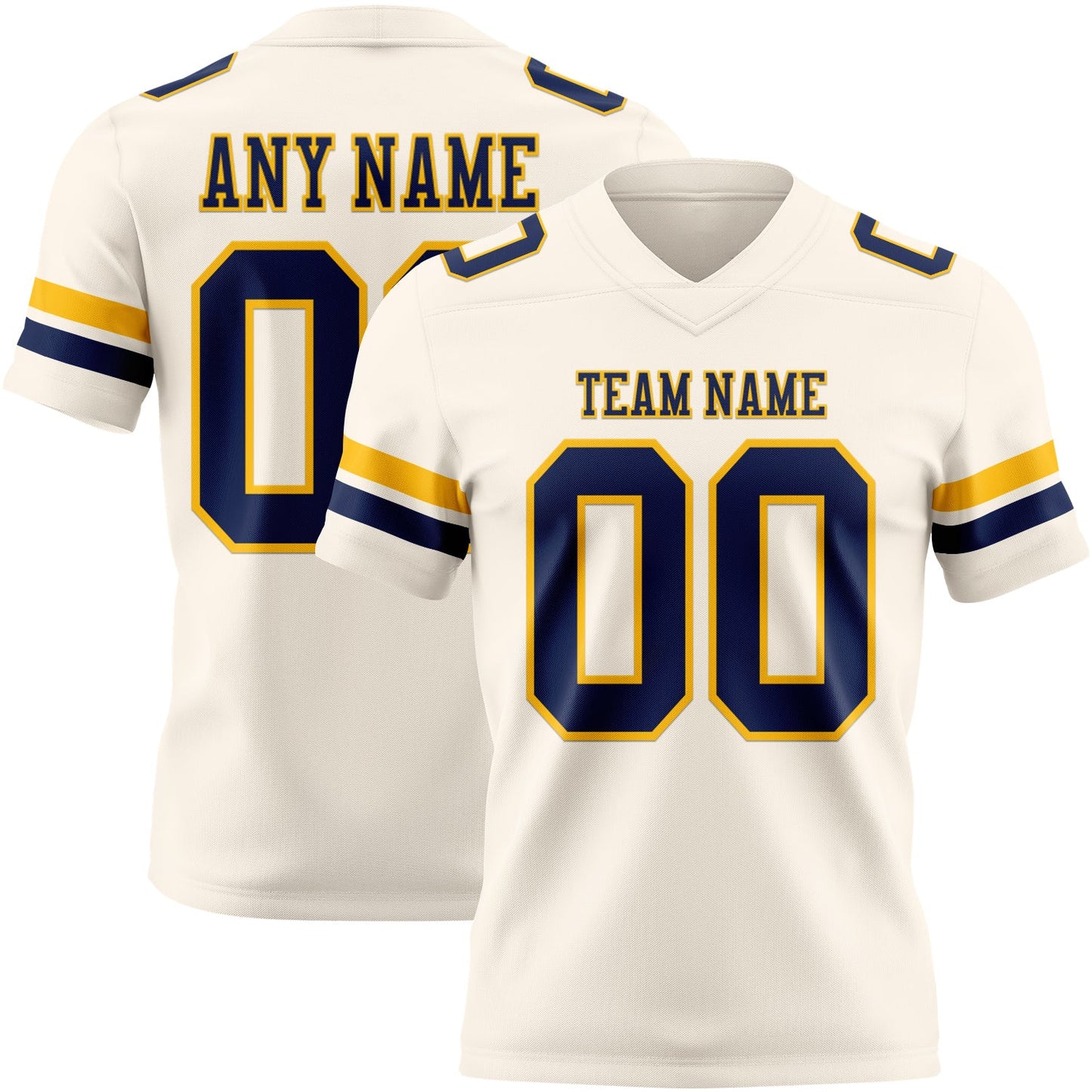Custom Cream Navy-Gold Mesh Authentic Football Jersey