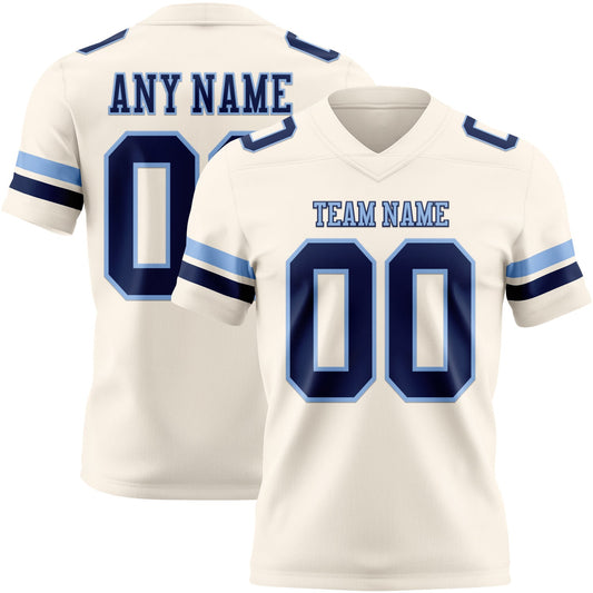 Custom Cream Navy-Light Blue Mesh Authentic Football Jersey
