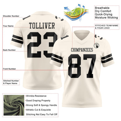Custom Cream Black Mesh Authentic Football Jersey