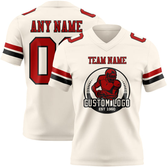 Custom Cream Red-Black Mesh Authentic Football Jersey