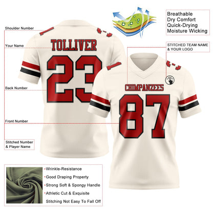 Custom Cream Red-Black Mesh Authentic Football Jersey