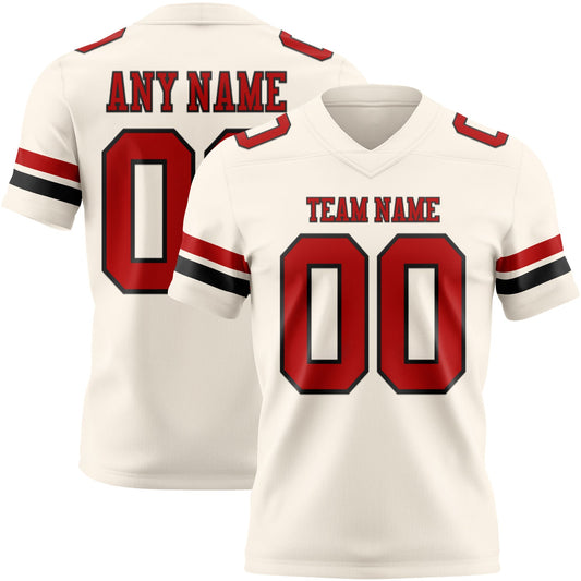 Custom Cream Red-Black Mesh Authentic Football Jersey
