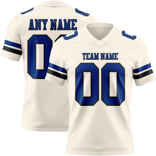 Custom Cream Royal-Black Mesh Authentic Football Jersey