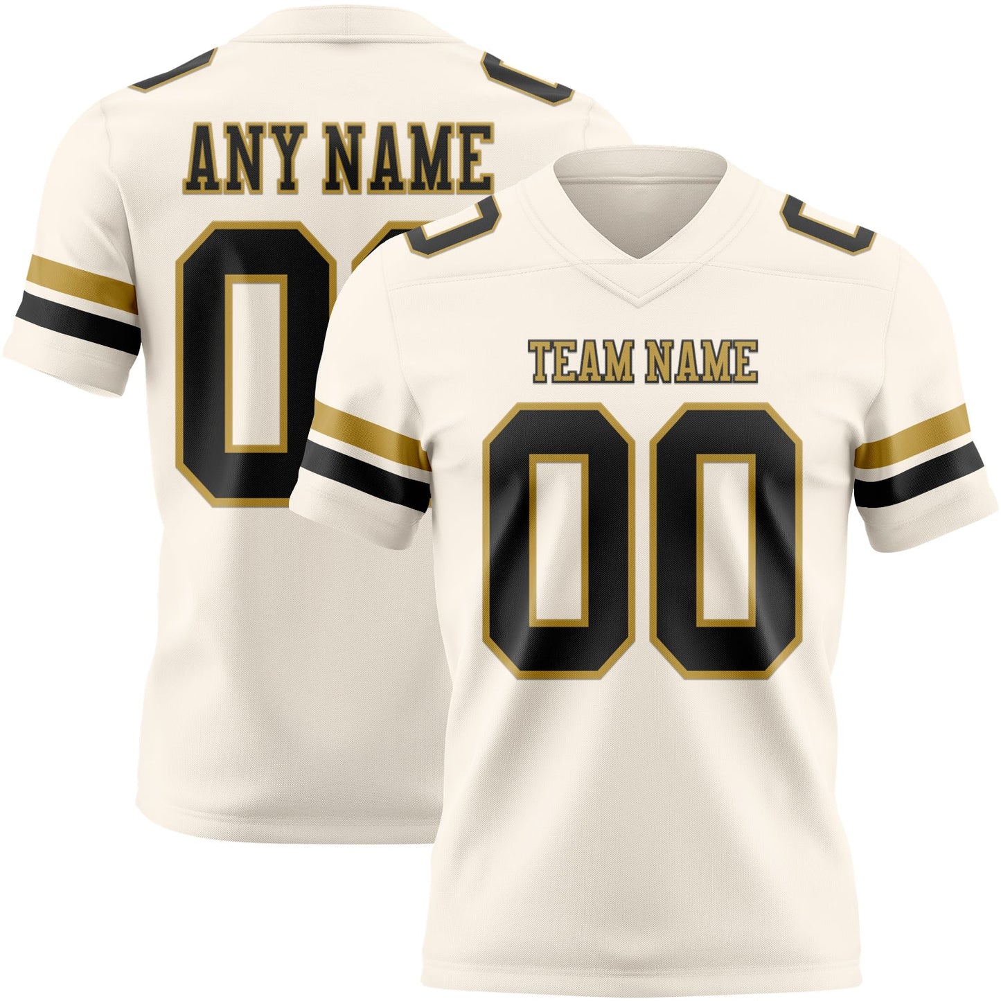 Custom Cream Black-Old Gold Mesh Authentic Football Jersey