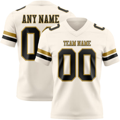 Custom Cream Black-Old Gold Mesh Authentic Football Jersey