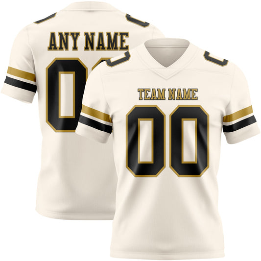 Custom Cream Black-Old Gold Mesh Authentic Football Jersey