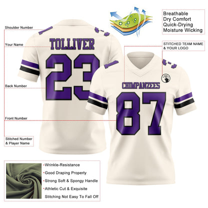 Custom Cream Purple-Black Mesh Authentic Football Jersey