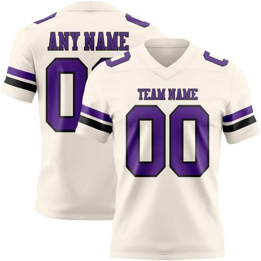 Custom Cream Purple-Black Mesh Authentic Football Jersey