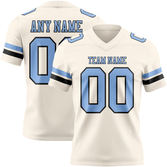 Custom Cream Light Blue-Black Mesh Authentic Football Jersey