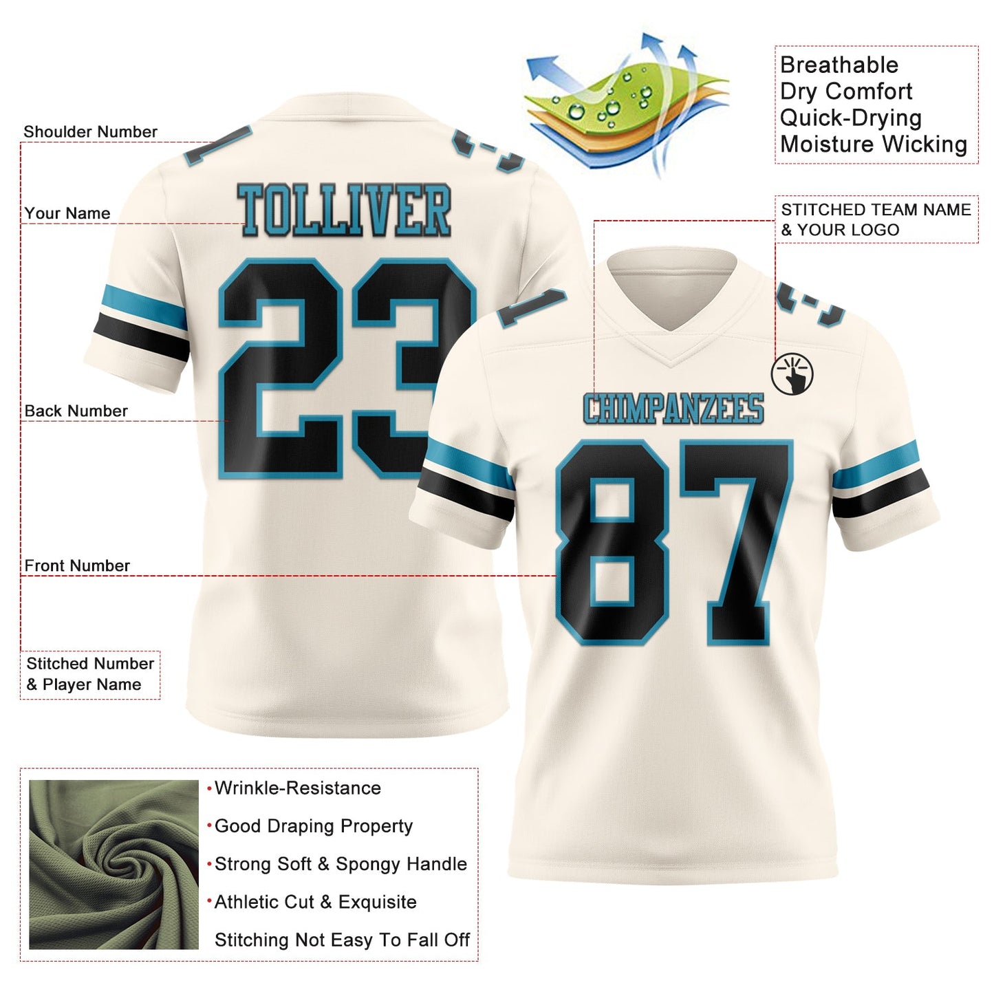 Custom Cream Black-Panther Blue Mesh Authentic Football Jersey
