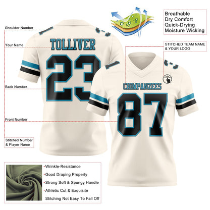 Custom Cream Black-Panther Blue Mesh Authentic Football Jersey