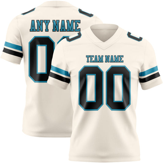 Custom Cream Black-Panther Blue Mesh Authentic Football Jersey