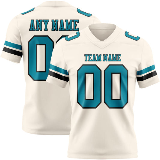 Custom Cream Teal-Black Mesh Authentic Football Jersey