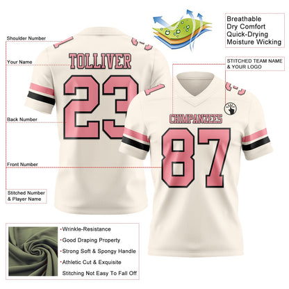 Custom Cream Medium Pink-Black Mesh Authentic Football Jersey