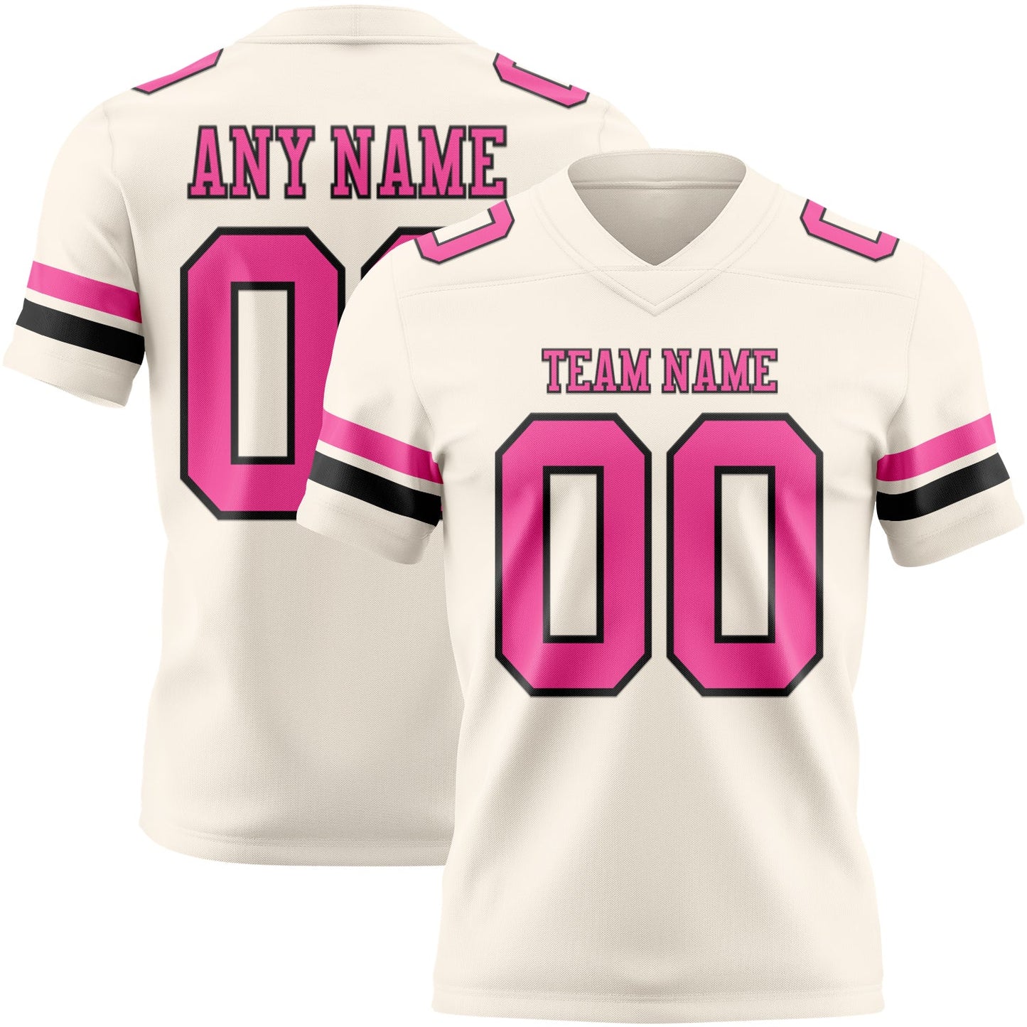 Custom Cream Pink-Black Mesh Authentic Football Jersey