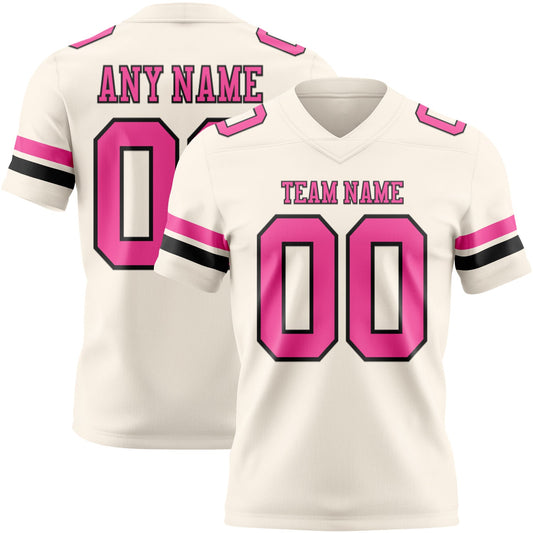 Custom Cream Pink-Black Mesh Authentic Football Jersey