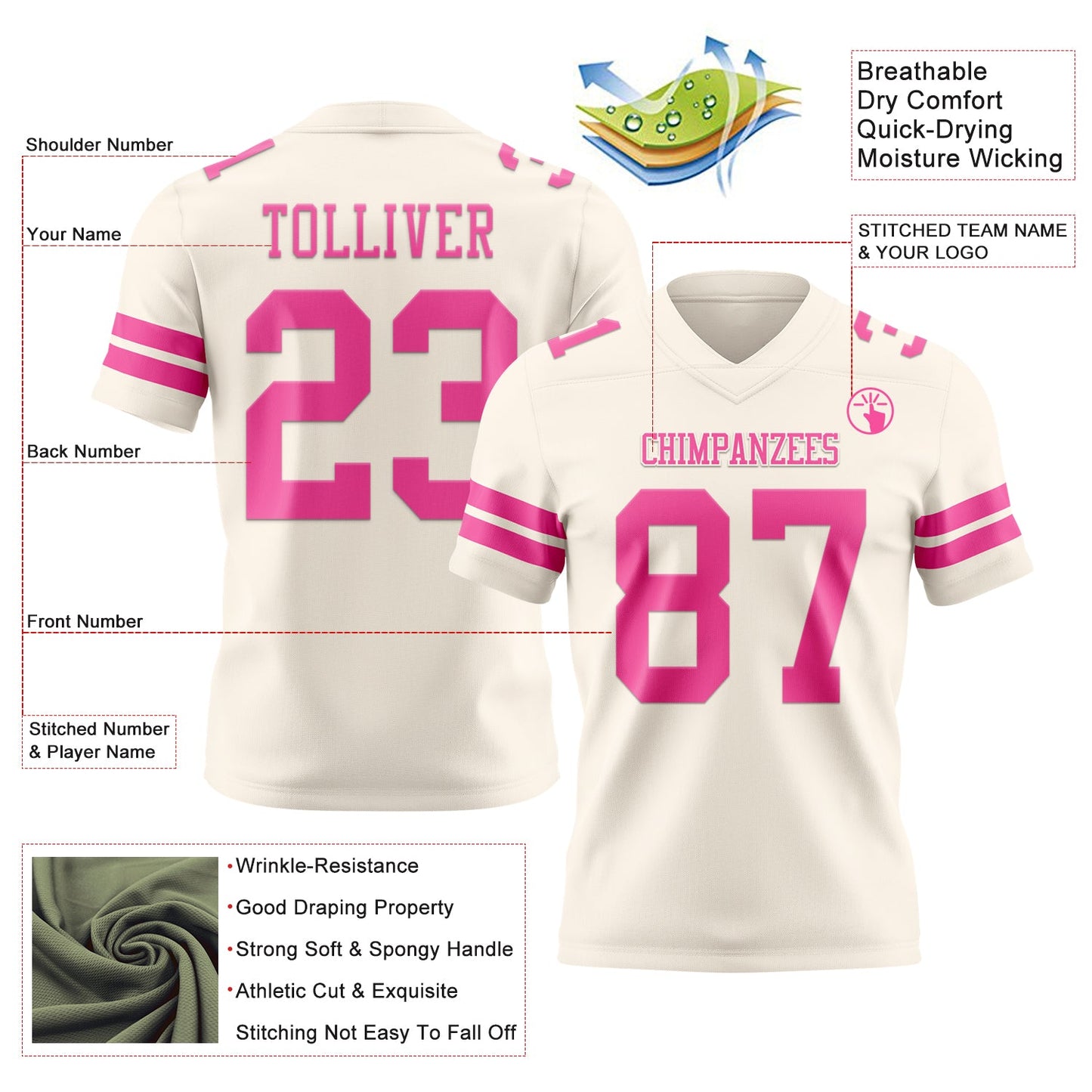 Custom Cream Pink Mesh Authentic Football Jersey