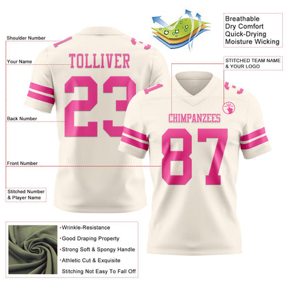 Custom Cream Pink Mesh Authentic Football Jersey