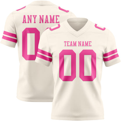 Custom Cream Pink Mesh Authentic Football Jersey