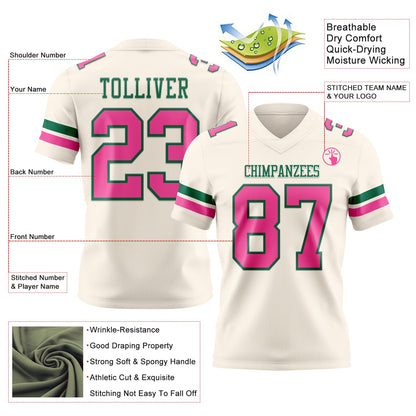 Custom Cream Pink-Kelly Green Mesh Authentic Football Jersey