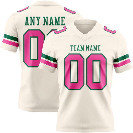 Custom Cream Pink-Kelly Green Mesh Authentic Football Jersey