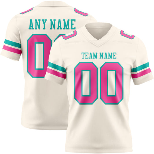 Custom Cream Pink-Aqua Mesh Authentic Football Jersey