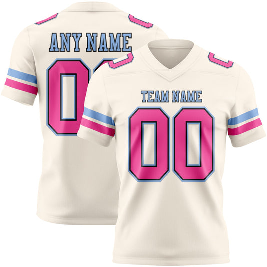 Custom Cream Pink Black-Light Blue Mesh Authentic Football Jersey