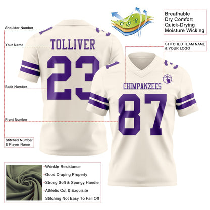 Custom Cream Purple Mesh Authentic Football Jersey