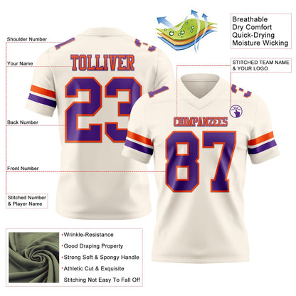 Custom Cream Purple-Orange Mesh Authentic Football Jersey