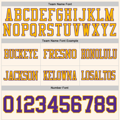 Custom Cream Purple-Gold Mesh Authentic Football Jersey