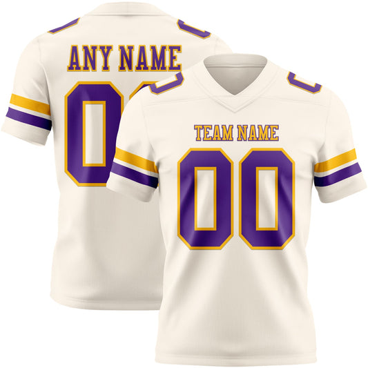 Custom Cream Purple-Gold Mesh Authentic Football Jersey