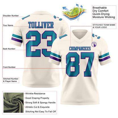 Custom Cream Teal-Purple Mesh Authentic Football Jersey