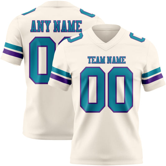 Custom Cream Teal-Purple Mesh Authentic Football Jersey