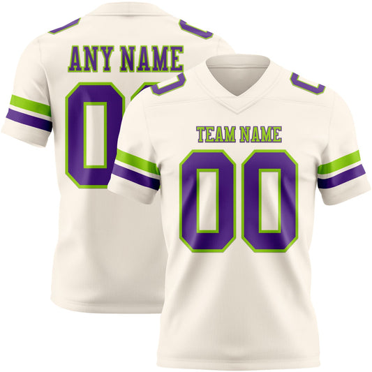 Custom Cream Purple-Neon Green Mesh Authentic Football Jersey