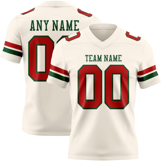 Custom Cream Red-Green Mesh Authentic Football Jersey